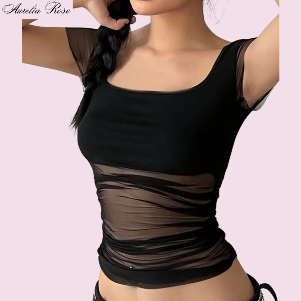 🖤 Sexy Short Sleeve Slim Crop Top